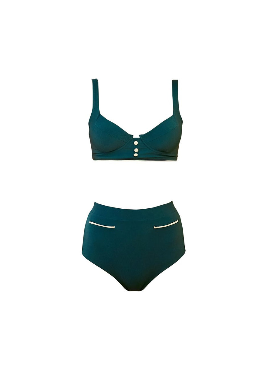QUA VINO] Bustier Style Wired Bikini Set Swimwear- Channel