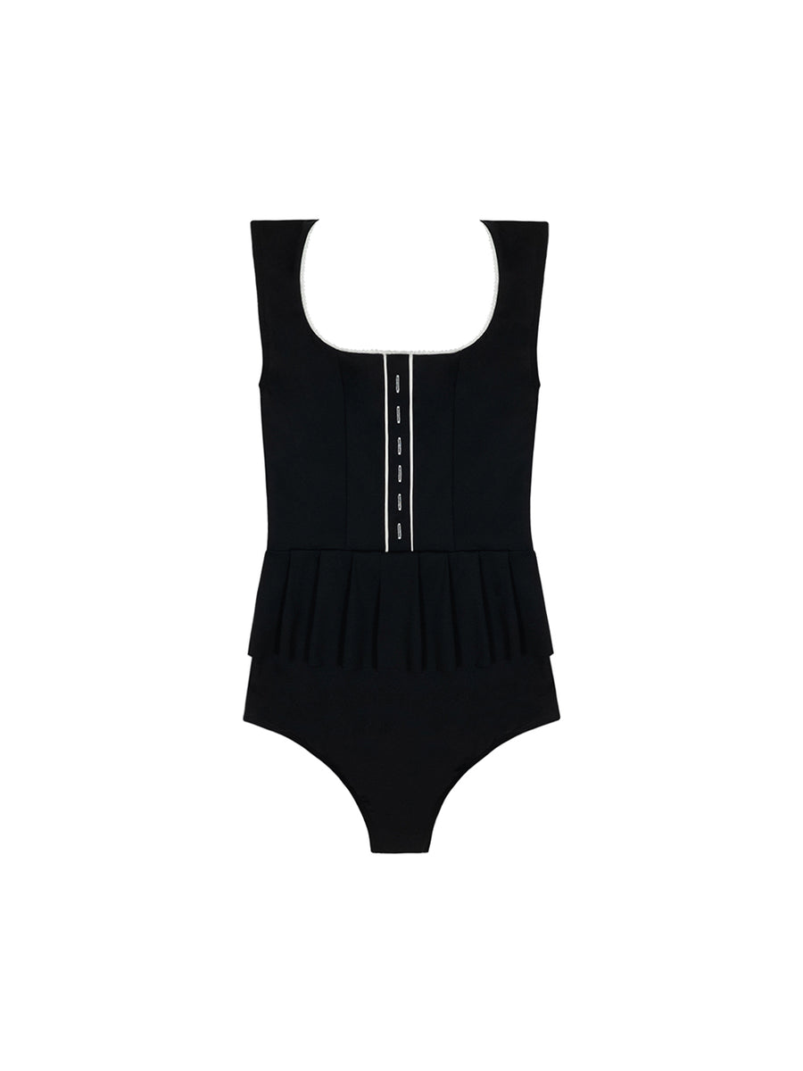 QUA VINO] Vintage Style One Piece Swimwear - Weekend Farm BW