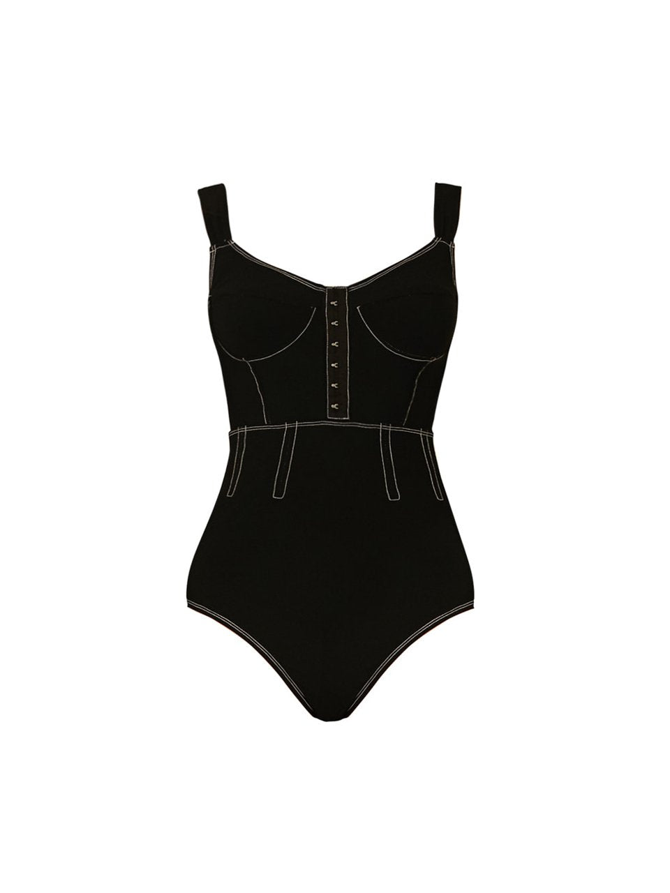 【QUA VINO】 ミニマムクレッシェンドブラック ワンピース水着 QUA VINO] Bustier Style One Piece Swimwear - Minimal